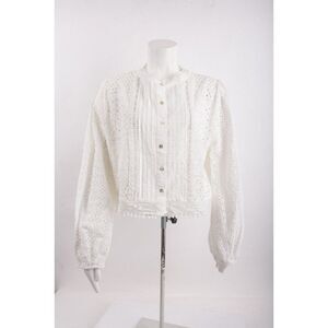 Zara Womens Openwork Embroidery Shirt Top XXL White Long Sleeve 5598/059 NWT